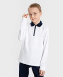 Поло тениска с яка и цип бяла Button Blue