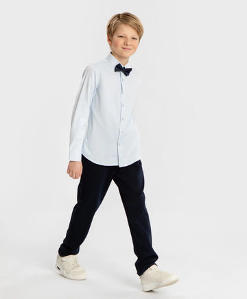 Риза от текстурирана тъкан с ромбичен мотив синя Button Blue