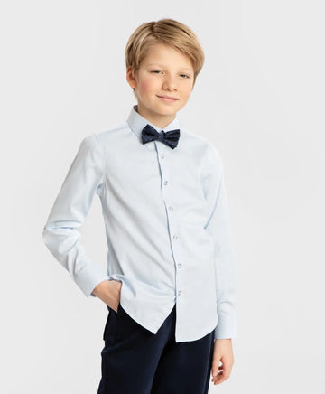 Риза от текстурирана тъкан с ромбичен мотив синя Button Blue