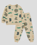 Пижама с джогъри и суитшърт с принт бежова за момче Button Blue