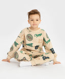 Пижама с джогъри и суитшърт с принт бежова за момче Button Blue