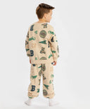 Пижама с джогъри и суитшърт с принт бежова за момче Button Blue