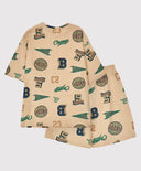 Пижама с шорти и тениска с принт бежова за момче Button Blue
