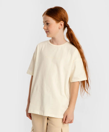 Тениска базова с къс ръкав и принт кремава детска Button Blue