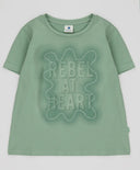 Тениска с къс ръкав и релефен принт зелена за момиче Button Blue