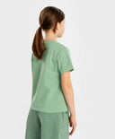 Тениска с къс ръкав и релефен принт зелена за момиче Button Blue