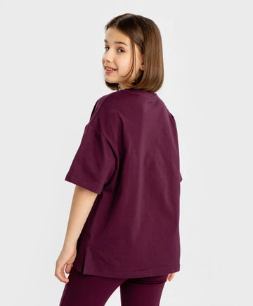 Тениска с къс ръкав и релефен принт лилава за момиче Button Blue