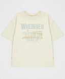 Тениска с къс ръкав и принт кремава за момиче Button Blue