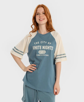 Тениска с къс ръкав и релефен принт многоцветна за момиче Button Blue