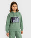Суитшърт оверсайз с качулка и принт зелен за момиче Button Blue