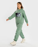 Суитшърт оверсайз с качулка и принт зелен за момиче Button Blue