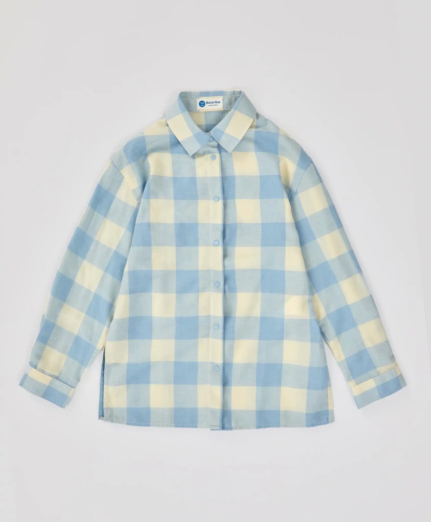 Риза на каре с дълъг ръкав топла с копчета многоцветна детска Button Blue