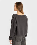 Пуловер дълъг плетен сив за момиче Button Blue