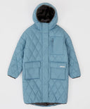 Палто за междинен сезон капитонирано с качулка и големи джобове синьо за момиче Button Blue