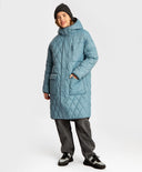 Палто за междинен сезон капитонирано с качулка и големи джобове синьо за момиче Button Blue