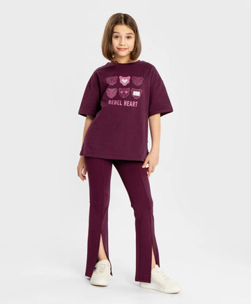 Трикотажни панталони буткат с разрези отпред лилави за момиче от Button Blue