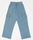 Панталони карго широки с ластичен колан и ефект на изтъркване сини детски Button Blue