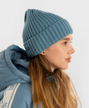 Шапка плетена с подгъв светлосиня детска Button Blue