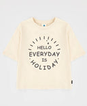 Тениска с къс ръкав и мек принт бежова за момиче Button Blue