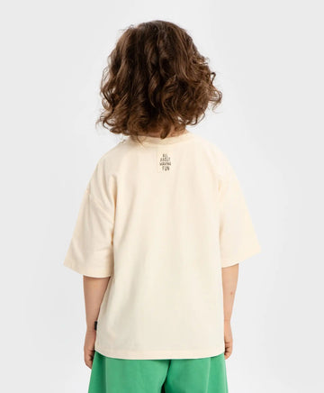 Тениска с къс ръкав и мек принт бежова за момиче Button Blue