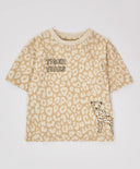 Тениска с къс ръкав и леопардов принт бежова за момиче Button Blue