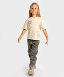 Тениска с къс ръкав и леопардов принт бежова за момиче Button Blue