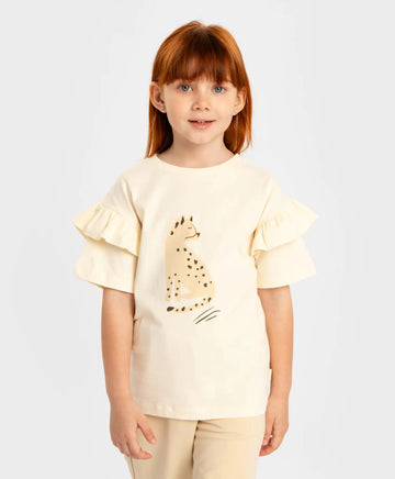 Тениска с къс ръкав и баска кремава за момиче Button Blue