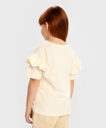 Тениска с къс ръкав и баска кремава за момиче Button Blue