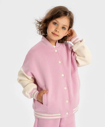 Бомбър подплатен с копчета розов за момиче Button Blue