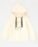 Худи с качулка и принт кремаво за момиче Button Blue
