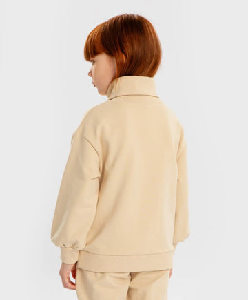 Пуловер с яка на стойка и животински принт бежов за момиче Button Blue