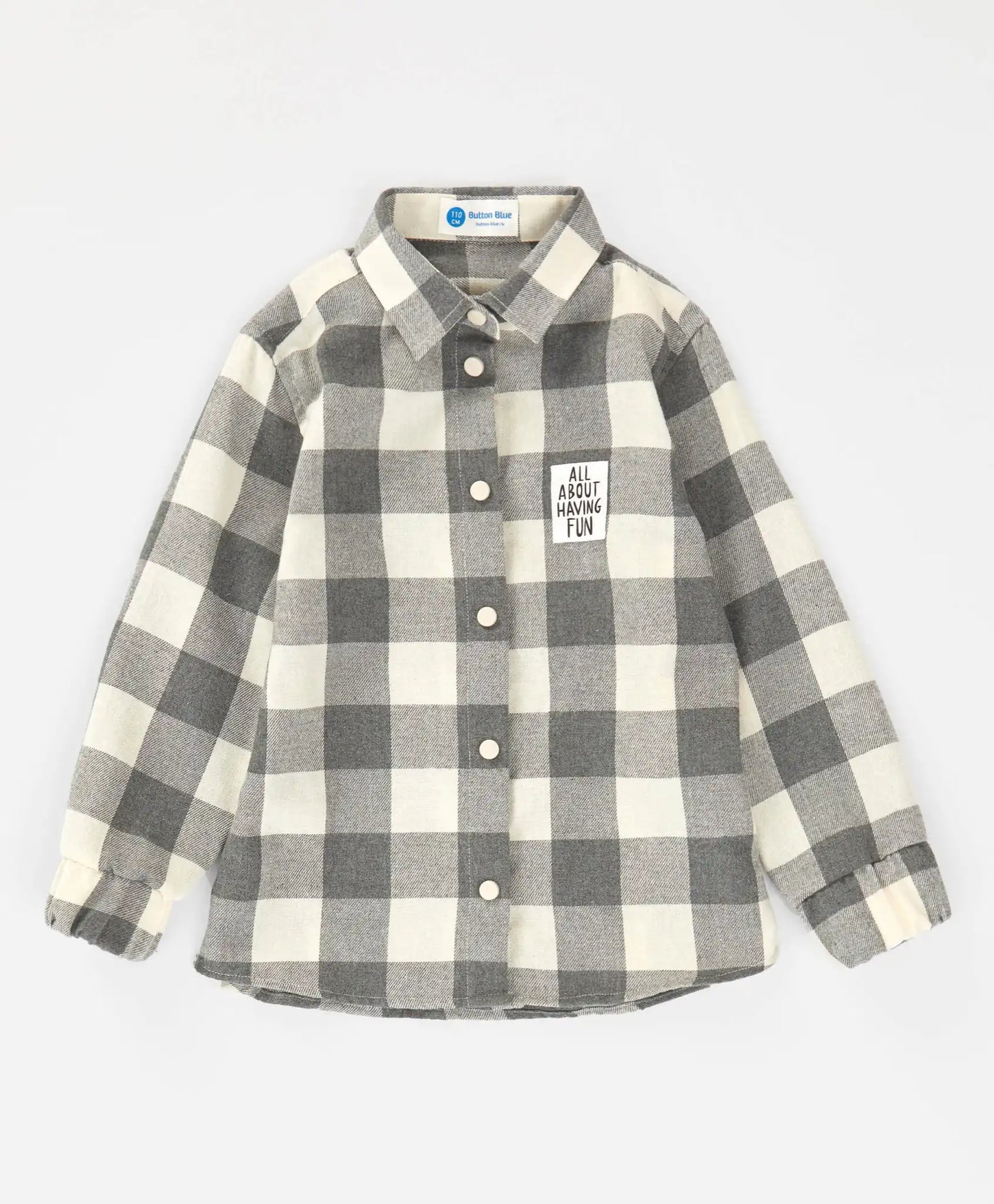 Риза с копчета, фланелена, на каре с откопчана яка сива за момиче Button Blue