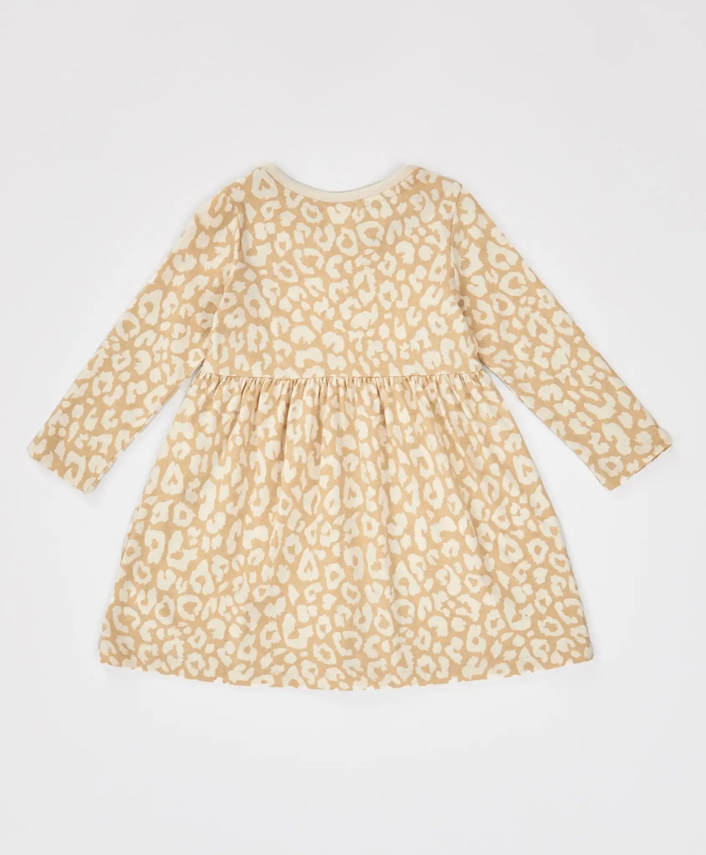 Рокля с леопардов принт с дълъг ръкав бежова за момиче Button Blue