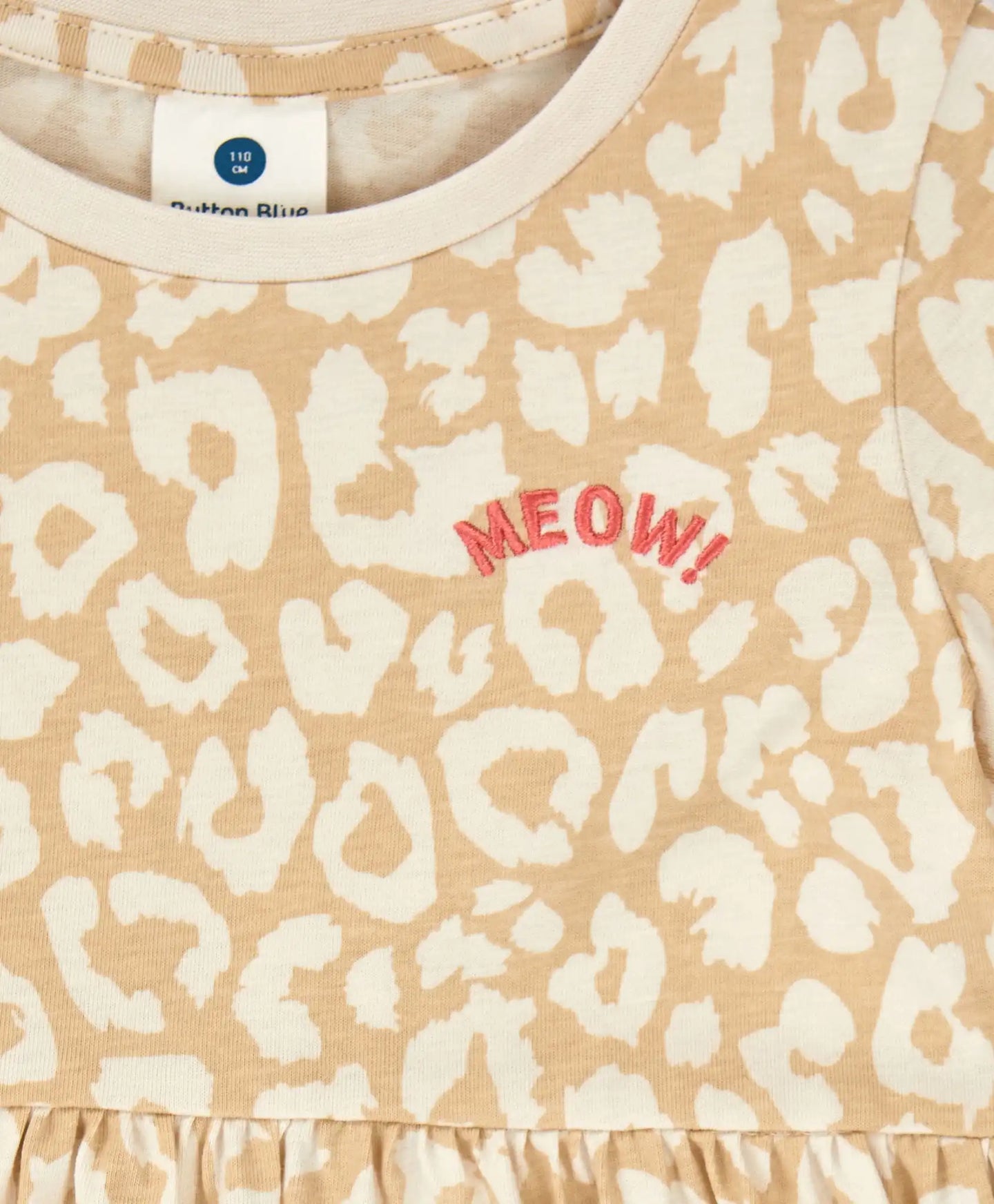 Рокля с леопардов принт с дълъг ръкав бежова за момиче Button Blue