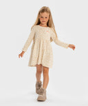 Рокля с леопардов принт с дълъг ръкав бежова за момиче Button Blue