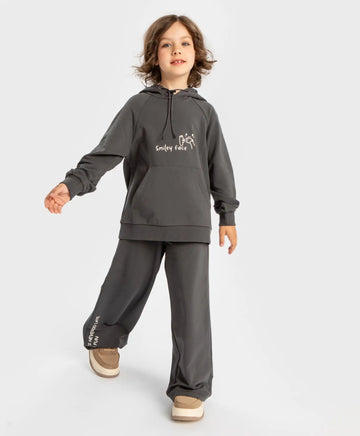 Панталони клеш с принт сиви за момиче Button Blue