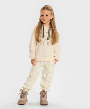 Джогъри с четири джоба и външни шевове кремави за момиче Button Blue