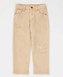 Дънки Mom fit с леопардов принт бежови за момиче Button Blue