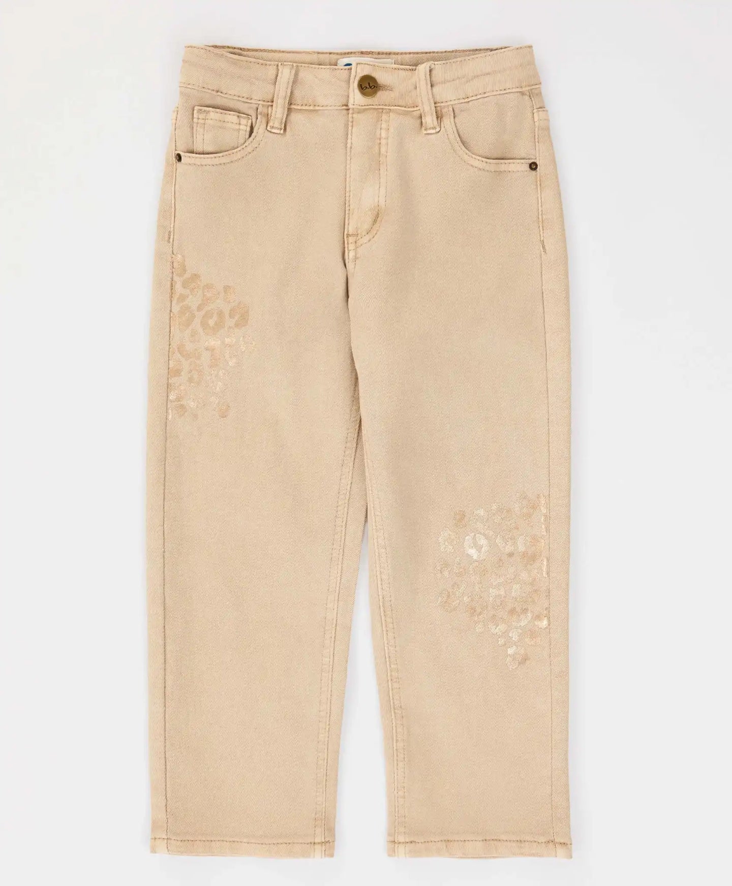 Дънки Mom fit с леопардов принт бежови за момиче Button Blue