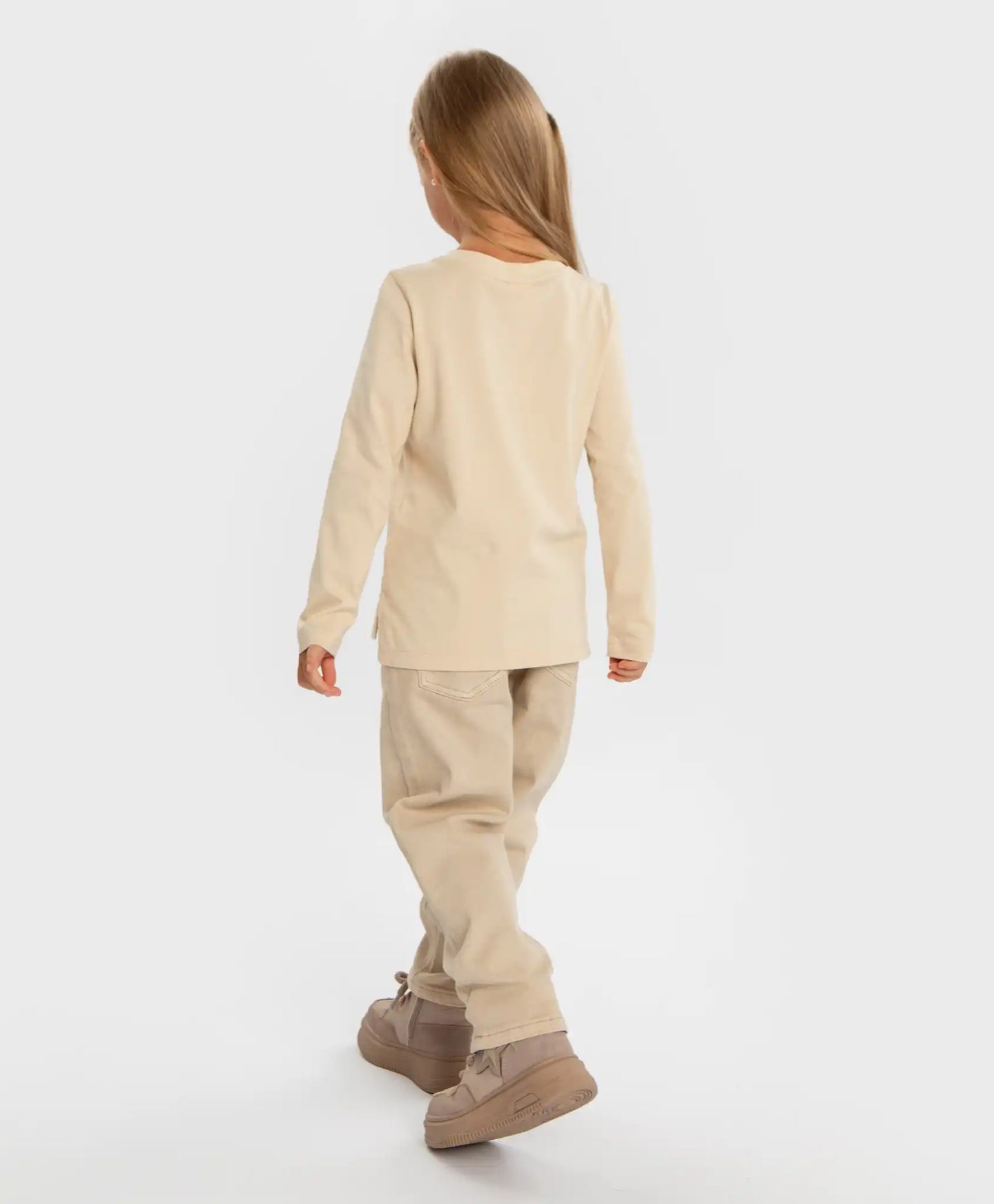 Дънки Mom fit с леопардов принт бежови за момиче Button Blue