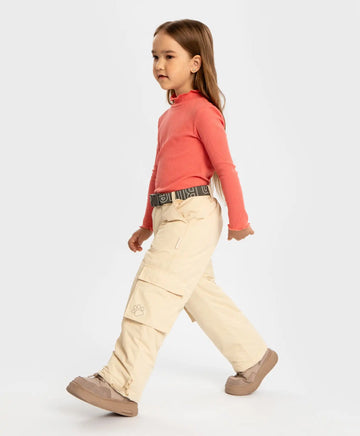 Панталони подплатени междинен сезон водоустойчиви с утяжка на крачолите бежови за момиче Button Blue