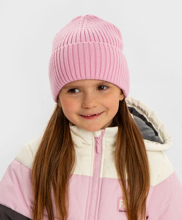 Шапка плетена с подгъв розова за момиче Button Blue