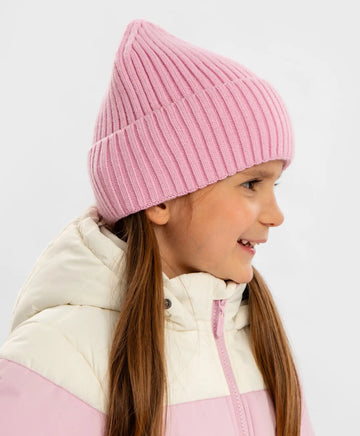 Шапка плетена с подгъв розова за момиче Button Blue