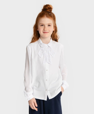 Блуза комбинирана със свалящ се бант бежова Button Blue