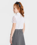 Блуза с къс ръкав и дантелено жабо бяла Button Blue