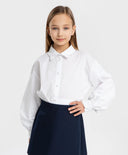 Риза с оформена яка бяла за МОМИЧЕ основен изглед