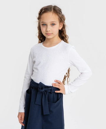 Блуза с дълъг ръкав и дантела бяла Button Blue