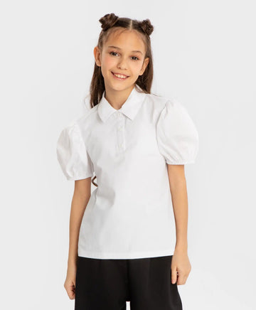 Блуза с къси ръкави буфан бяла Button Blue