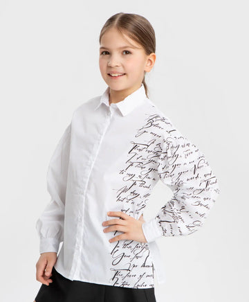 Блуза с ръкави буфан и принт бяла Button Blue