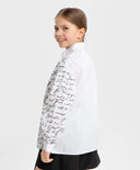 Блуза с ръкави буфан и принт бяла Button Blue